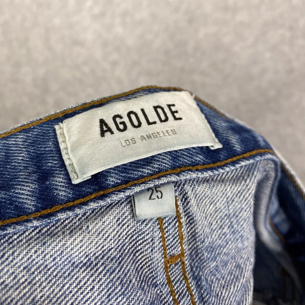 AGOLDE Shorts Womens 25 Blue Jaden Hi Rise Cut Off Button Fly Distressed Denim